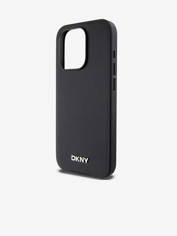 DKNY PU kožna srebrna metalna stražnja maska ​​Magsafe s logotipom za iPhone 15 Pro crna DKNY