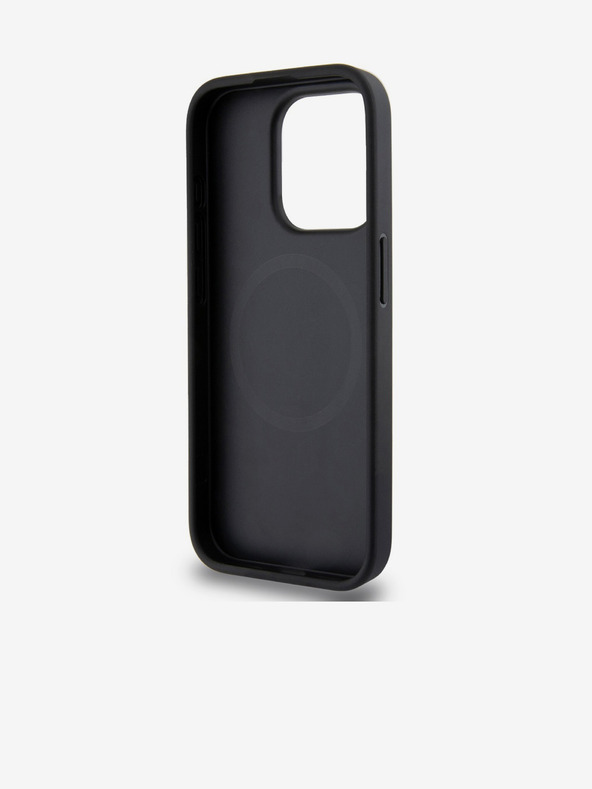 DKNY PU kožna srebrna metalna stražnja maska ​​Magsafe s logotipom za iPhone 15 Pro crna DKNY