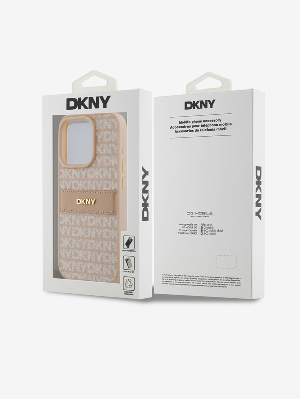 DKNY PU kožna stražnja maska ​​s ponavljajućim uzorkom u tonskim prugama za iPhone 15 Pro, ružičasta DKNY