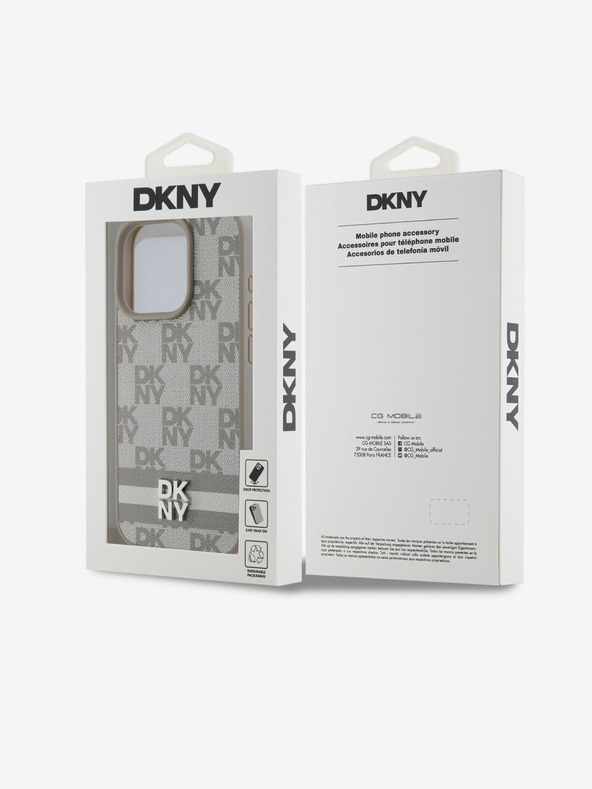 DKNY Stražnja maska ​​s kariranim uzorkom i prugama od PU kože za iPhone 14 Pro bež DKNY