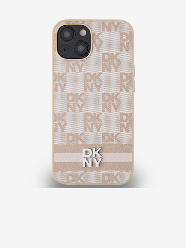 DKNY Stražnja maska ​​s kariranim uzorkom i prugama od PU kože za iPhone 13, ružičasta DKNY