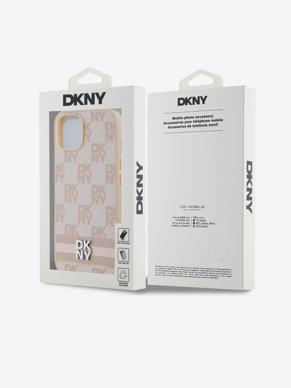 DKNY Stražnja maska ​​s kariranim uzorkom i prugama od PU kože za iPhone 13, ružičasta DKNY