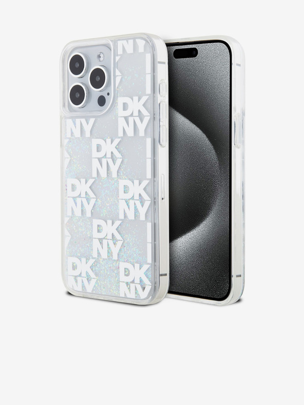 DKNY Stražnja maska ​​s tekućim svjetlucavim kariranim uzorkom za iPhone 15 Pro Max prozirna DKNY