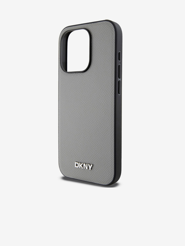 DKNY PU kožna srebrna metalna stražnja maska ​​Magsafe s logotipom za iPhone 15 Pro siva DKNY
