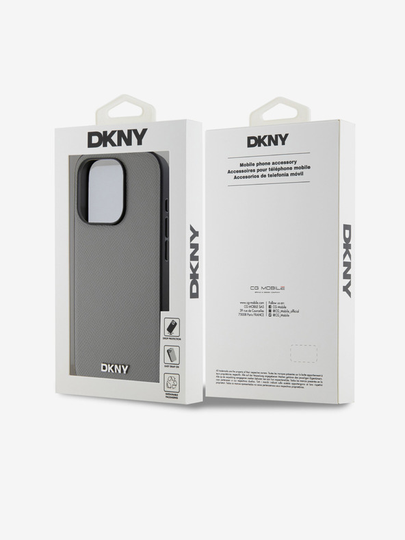 DKNY PU kožna srebrna metalna stražnja maska ​​Magsafe s logotipom za iPhone 15 Pro siva DKNY