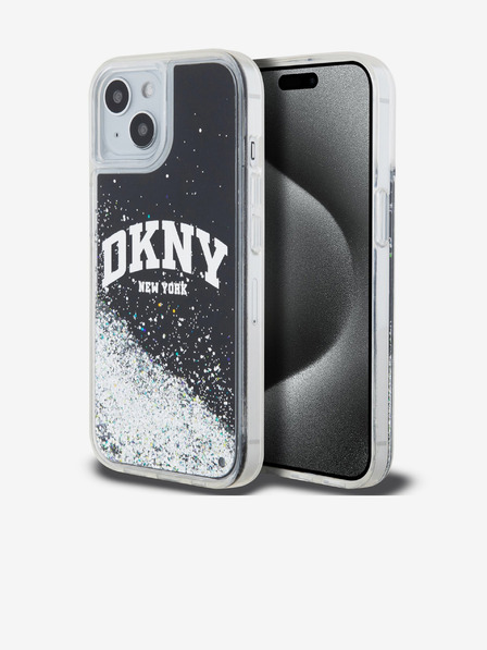 DKNY Stražnja maska ​​s logotipom Liquid Glitter Arch za iPhone 15 crna DKNY