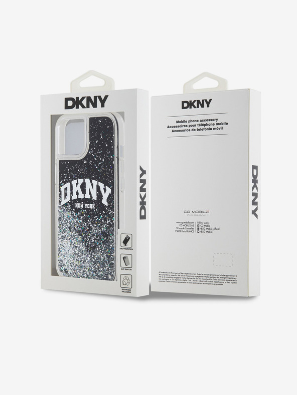 DKNY Stražnja maska ​​s logotipom Liquid Glitter Arch za iPhone 15 crna DKNY