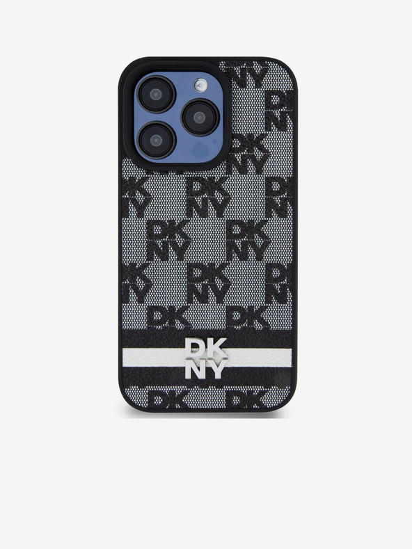 DKNY Stražnja maska ​​s kariranim uzorkom i prugama od PU kože za iPhone 13 Pro crna DKNY
