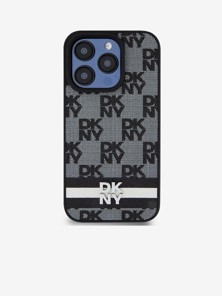 DKNY Stražnja maska ​​s kariranim uzorkom i prugama od PU kože za iPhone 13 Pro crna DKNY