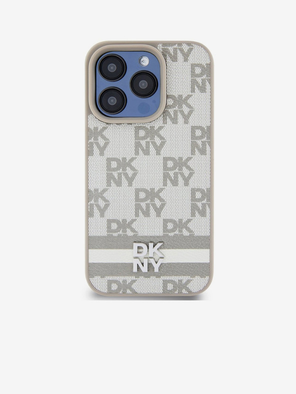 DKNY Stražnja maska ​​s kariranim uzorkom i prugama od PU kože za iPhone 13 Pro Max bež DKNY