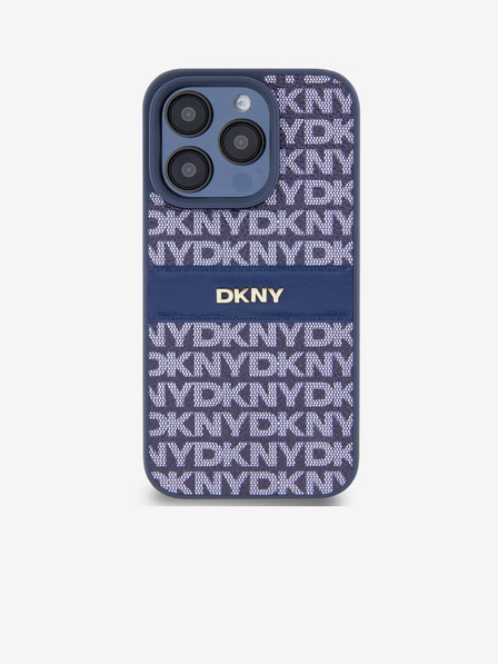 DKNY PU kožna stražnja maska ​​s ponavljajućim uzorkom u tonskim prugama za iPhone 15 Pro Max plava DKNY