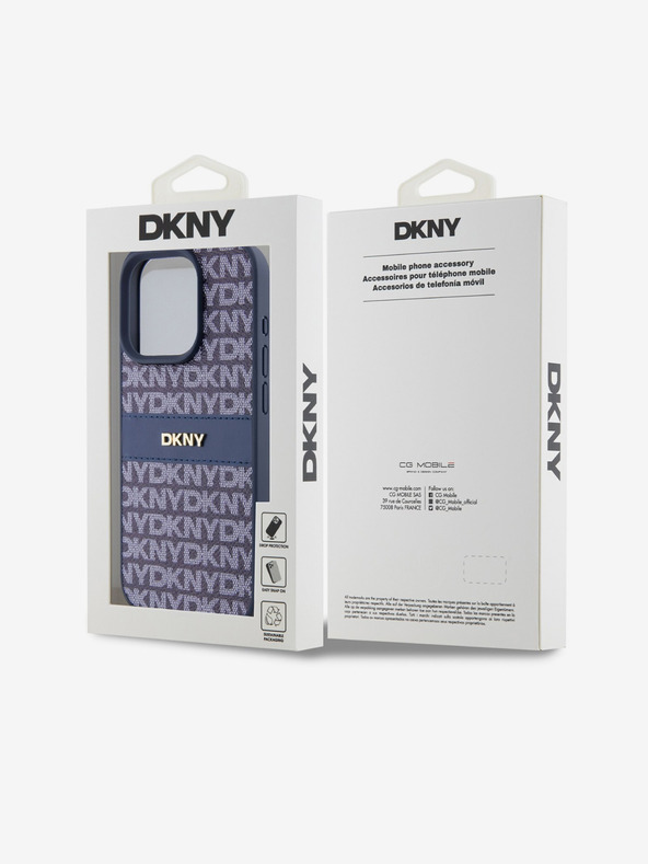 DKNY PU kožna stražnja maska ​​s ponavljajućim uzorkom u tonskim prugama za iPhone 15 Pro Max plava DKNY