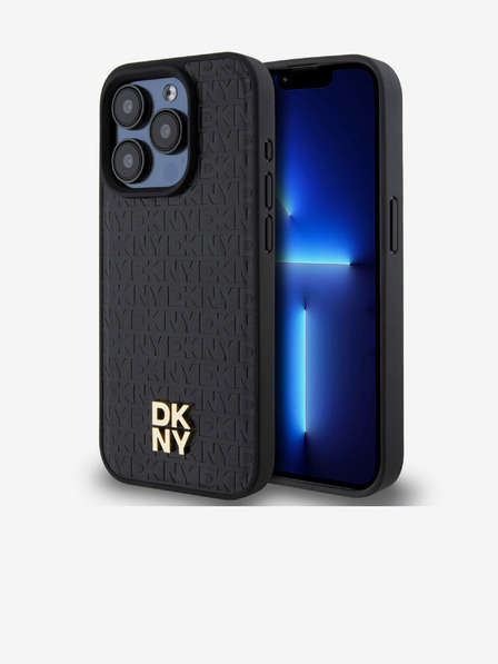 DKNY PU kožna ponovljena šara s logotipom Magsafe stražnja maska ​​za iPhone 14 Pro Max crna DKNY
