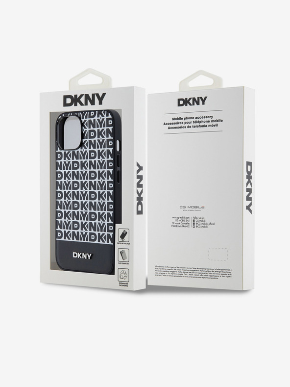 DKNY PU kožna donja traka s ponavljajućim uzorkom MagSafe stražnja maska ​​za iPhone 14 crna DKNY
