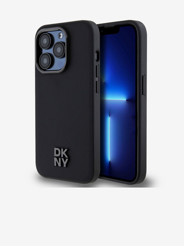 DKNY Stražnja maska ​​Magsafe s logotipom od PU kože za iPhone 15 Pro crna DKNY