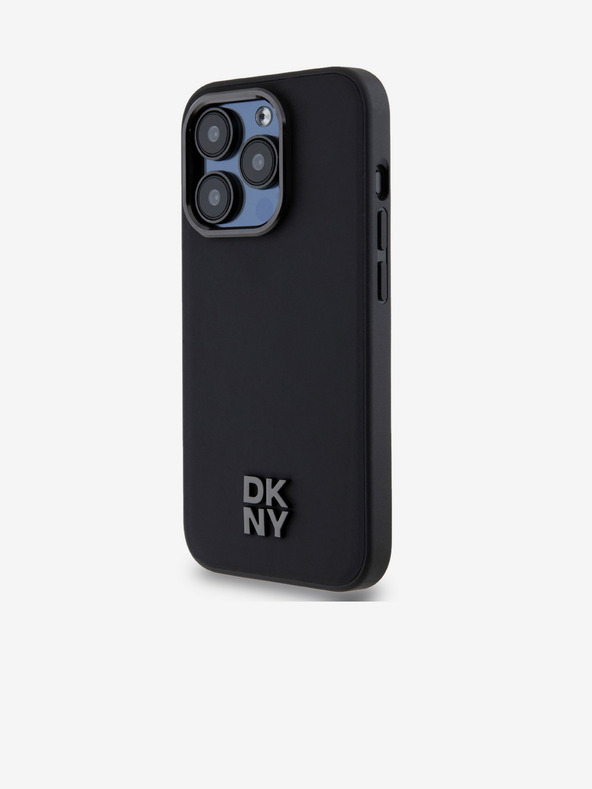 DKNY Stražnja maska ​​Magsafe s logotipom od PU kože za iPhone 15 Pro crna DKNY