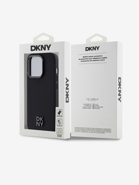 DKNY Stražnja maska ​​Magsafe s logotipom od PU kože za iPhone 15 Pro crna DKNY