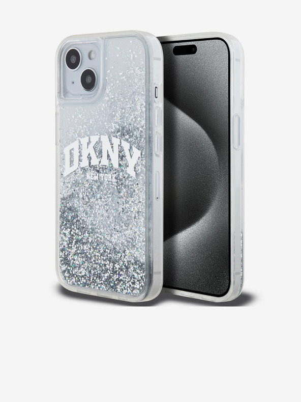 DKNY Stražnja maska ​​s logotipom Liquid Glitter Arch za iPhone 15 prozirna DKNY