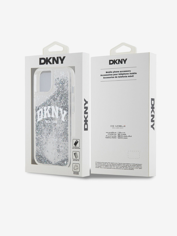 DKNY Stražnja maska ​​s logotipom Liquid Glitter Arch za iPhone 15 prozirna DKNY