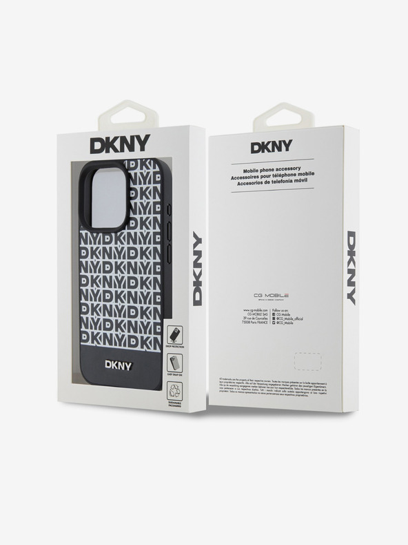 DKNY PU kožna donja traka s ponavljajućim uzorkom MagSafe stražnja maska ​​za iPhone 15 Pro crna DKNY