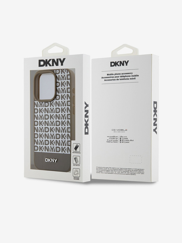 DKNY PU kožna donja traka s ponavljajućim uzorkom MagSafe stražnja maska ​​za iPhone 15 Pro smeđa DKNY