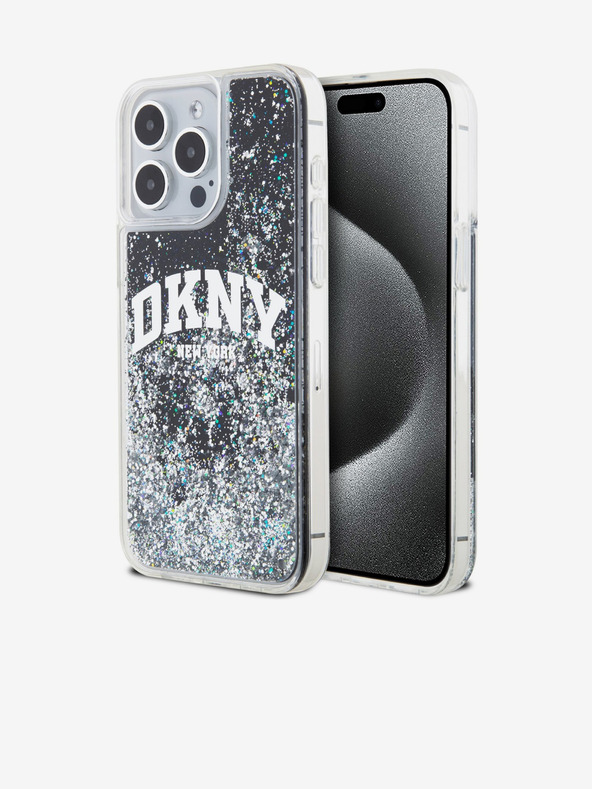 DKNY Stražnja maska ​​s logotipom Liquid Glitter Arch za iPhone 13 Pro crna DKNY