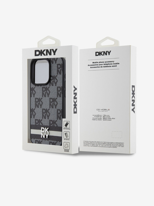 DKNY Stražnja maska ​​s kariranim uzorkom i prugama od PU kože za iPhone 14 Pro crna DKNY