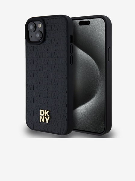 DKNY PU kožna ponovljena šara s logotipom Magsafe stražnja maska ​​za iPhone 15 Plus crna DKNY