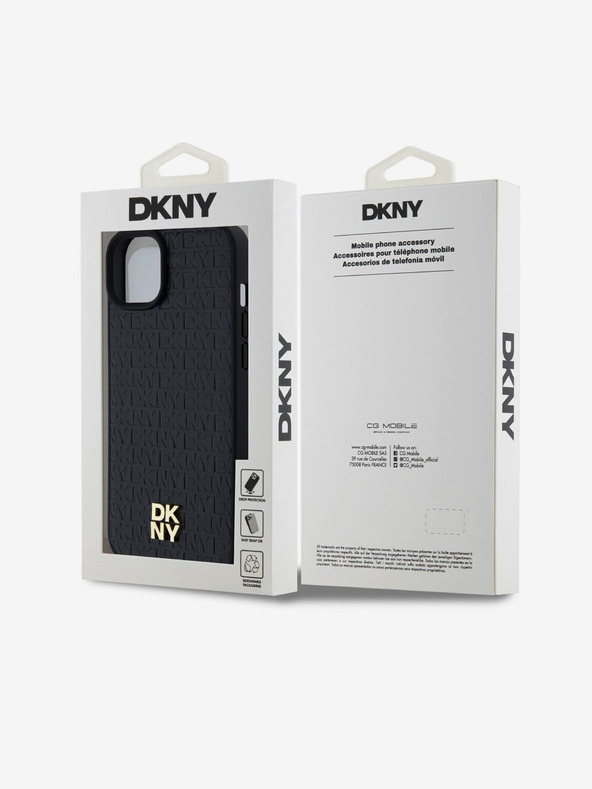 DKNY PU kožna ponovljena šara s logotipom Magsafe stražnja maska ​​za iPhone 15 Plus crna DKNY