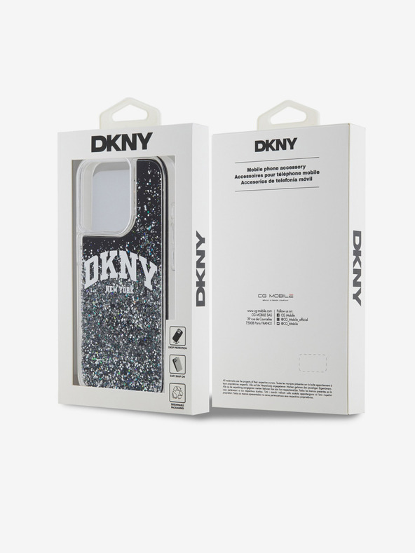 DKNY Stražnja maska ​​s logotipom Liquid Glitter Arch za iPhone 15 Pro crna DKNY