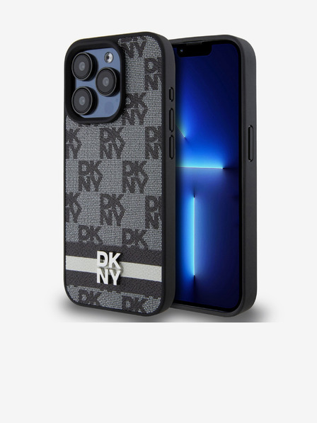 DKNY Stražnja maska ​​s kariranim uzorkom i prugama od PU kože za iPhone 15 Pro Max crna DKNY