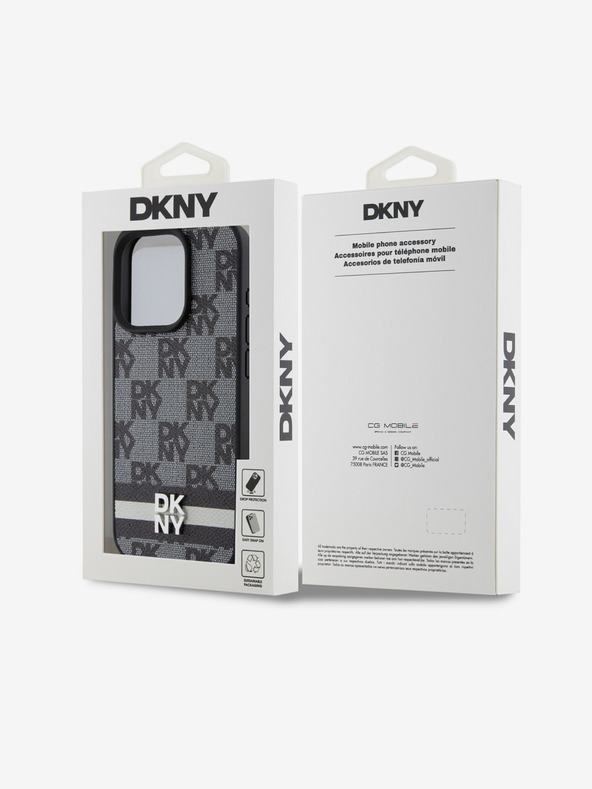 DKNY Stražnja maska ​​s kariranim uzorkom i prugama od PU kože za iPhone 15 Pro Max crna DKNY