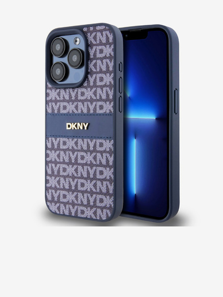 DKNY PU kožna stražnja maska ​​s ponavljajućim uzorkom u tonskim prugama za iPhone 14 Pro Max plava DKNY