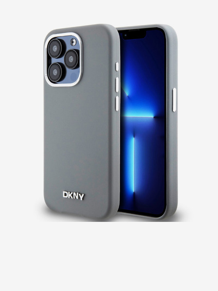 DKNY Liquid Silicone Silver Metal Logo Magsafe stražnja maska ​​za iPhone 15 Pro siva DKNY