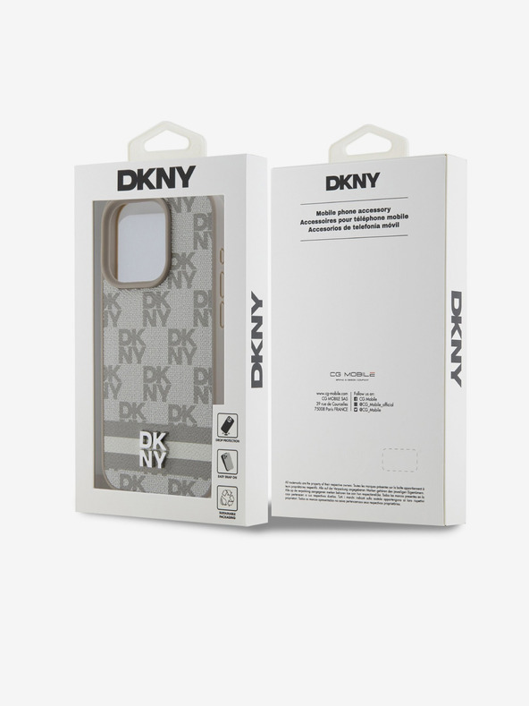 DKNY PU kožna stražnja maska ​​s kariranim uzorkom i prugama za iPhone 13 Pro bež DKNY