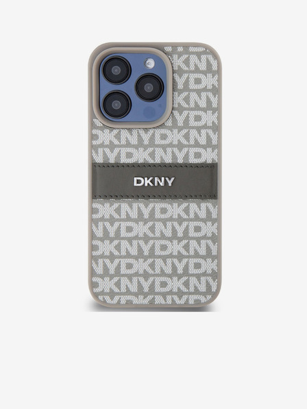 DKNY PU kožna stražnja maska ​​s ponavljajućim uzorkom u tonskim prugama za iPhone 15 Pro bež DKNY