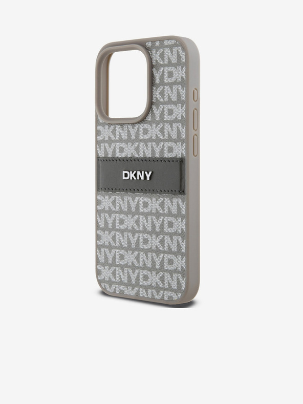 DKNY PU kožna stražnja maska ​​s ponavljajućim uzorkom u tonskim prugama za iPhone 15 Pro bež DKNY