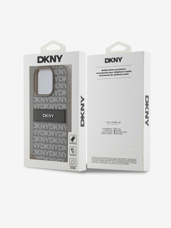 DKNY PU kožna stražnja maska ​​s ponavljajućim uzorkom u tonskim prugama za iPhone 15 Pro bež DKNY