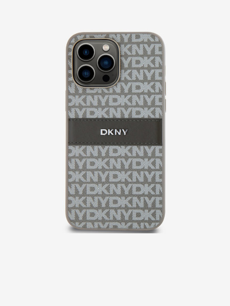 DKNY PU kožna stražnja maska ​​s ponavljajućim uzorkom u tonskim prugama za iPhone 15 Pro Max bež DKNY