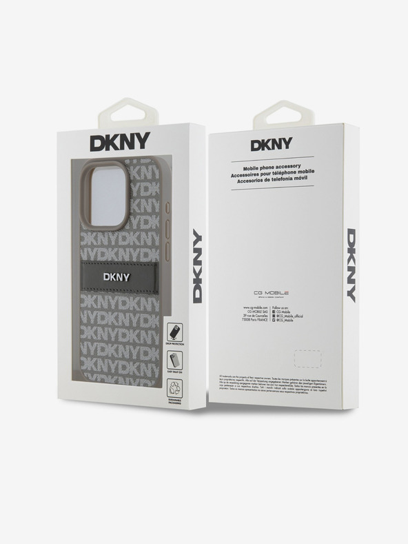DKNY PU kožna stražnja maska ​​s ponavljajućim uzorkom u tonskim prugama za iPhone 15 Pro Max bež DKNY
