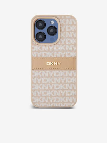 DKNY PU kožna stražnja maska ​​s ponavljajućim uzorkom u tonskim prugama za iPhone 15 Pro Max, ružičasta DKNY