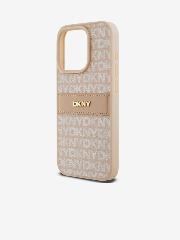 DKNY PU kožna stražnja maska ​​s ponavljajućim uzorkom u tonskim prugama za iPhone 15 Pro Max, ružičasta DKNY