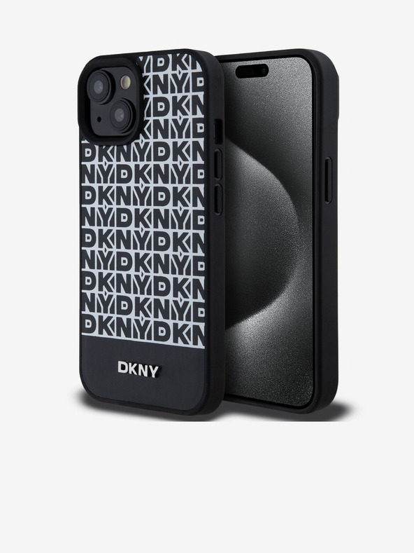 DKNY PU kožna donja traka s ponavljajućim uzorkom MagSafe stražnja maska ​​za iPhone 15 crna DKNY