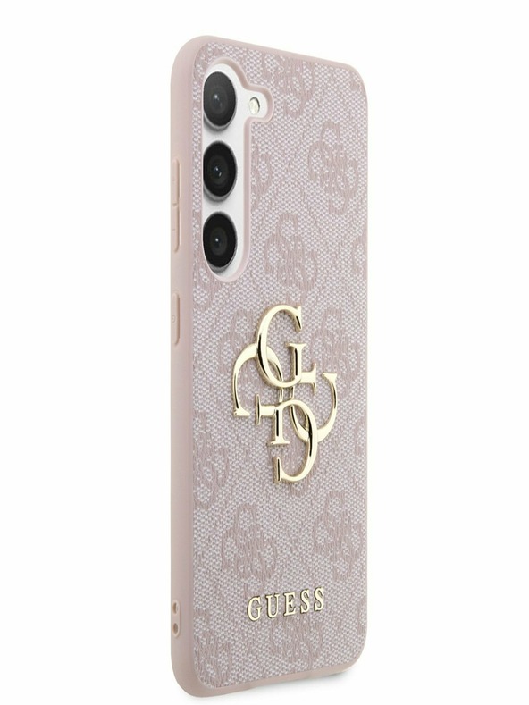 Guess PU 4G Metal Logo Zadní Kryt pro Samsung Galaxy S23 Pink Etui za telefon