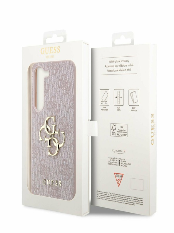 Guess PU 4G Metal Logo Zadní Kryt pro Samsung Galaxy S23 Pink Etui za telefon
