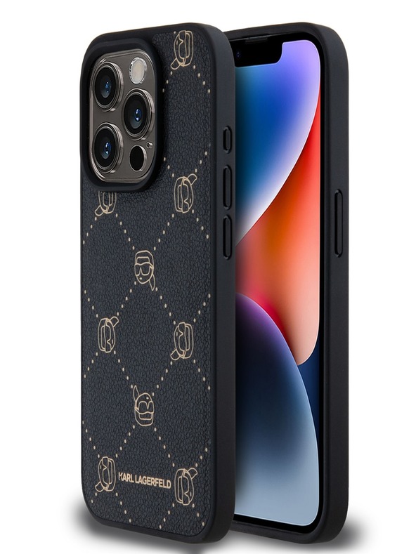 Karl Lagerfeld PU Karl Heads Pattern Magsafe stražnja maska ​​za iPhone 15 Pro Max crna Karl Lagerfeld