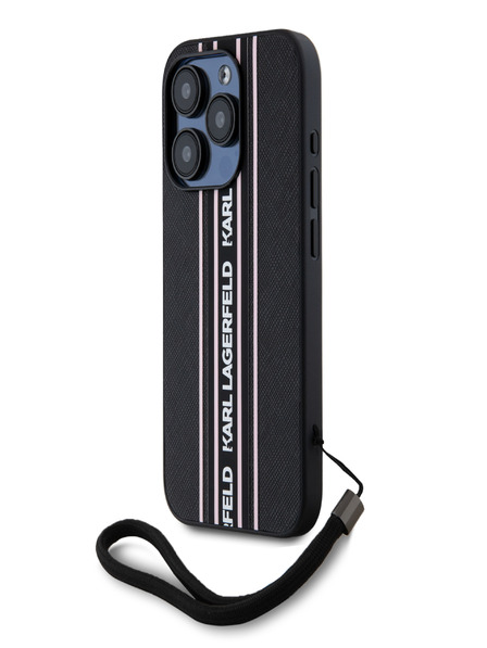 Karl Lagerfeld PU Saffiano Athleisure Stripe and Strap Back Cover za iPhone 15 Pro Pink Karl Lagerfeld