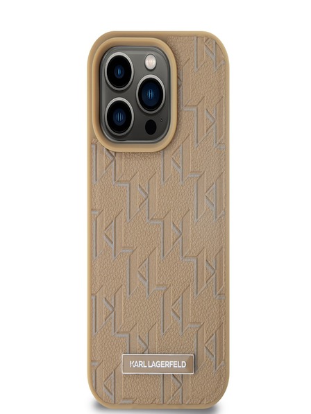 Karl Lagerfeld PU kožna monogramska metalna maska ​​MagSafe stražnja maska ​​za iPhone 14 Pro Max bež Karl Lagerfeld
