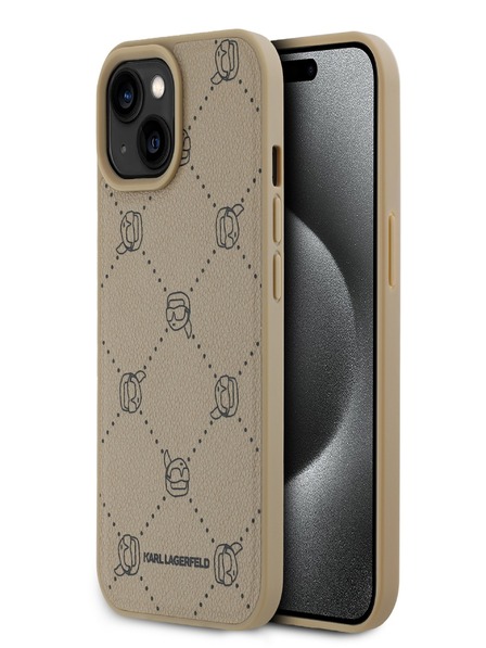 Karl Lagerfeld PU Karl Heads Pattern Magsafe stražnja maska ​​za iPhone 15 Beige Karl Lagerfeld