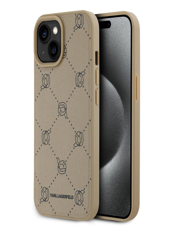 Karl Lagerfeld PU Karl Heads Pattern Magsafe stražnja maska ​​za iPhone 15 Beige Karl Lagerfeld